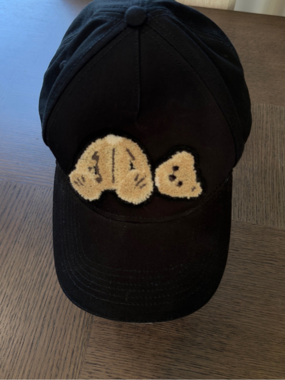 Palm Angels Black Baseball Cap with Tan Teddy Patch